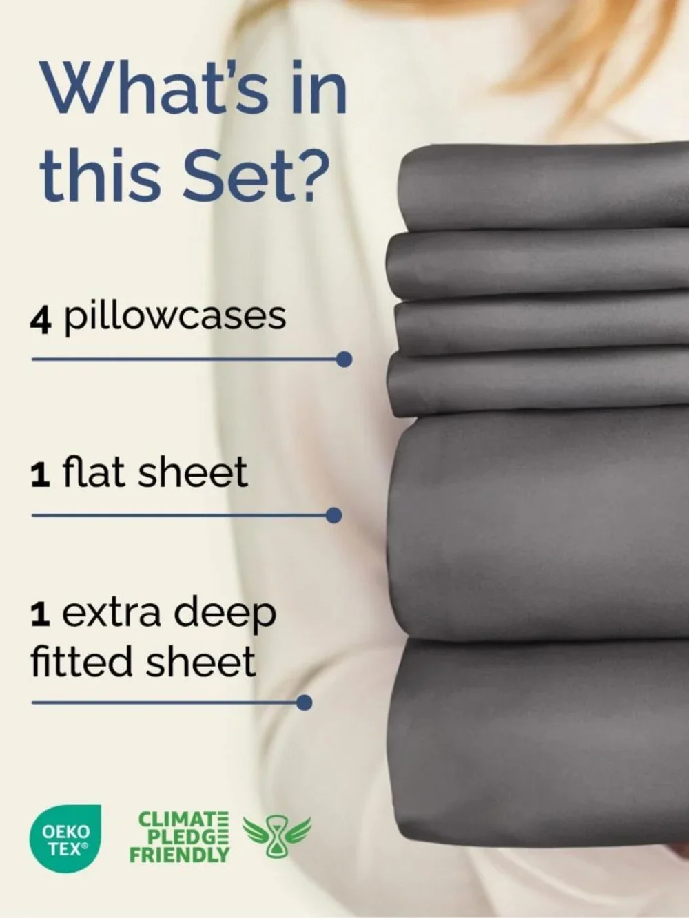 Extra Deep Queen Sheet Set - 6 Piece Cooling & Breathable Bedding - Grey